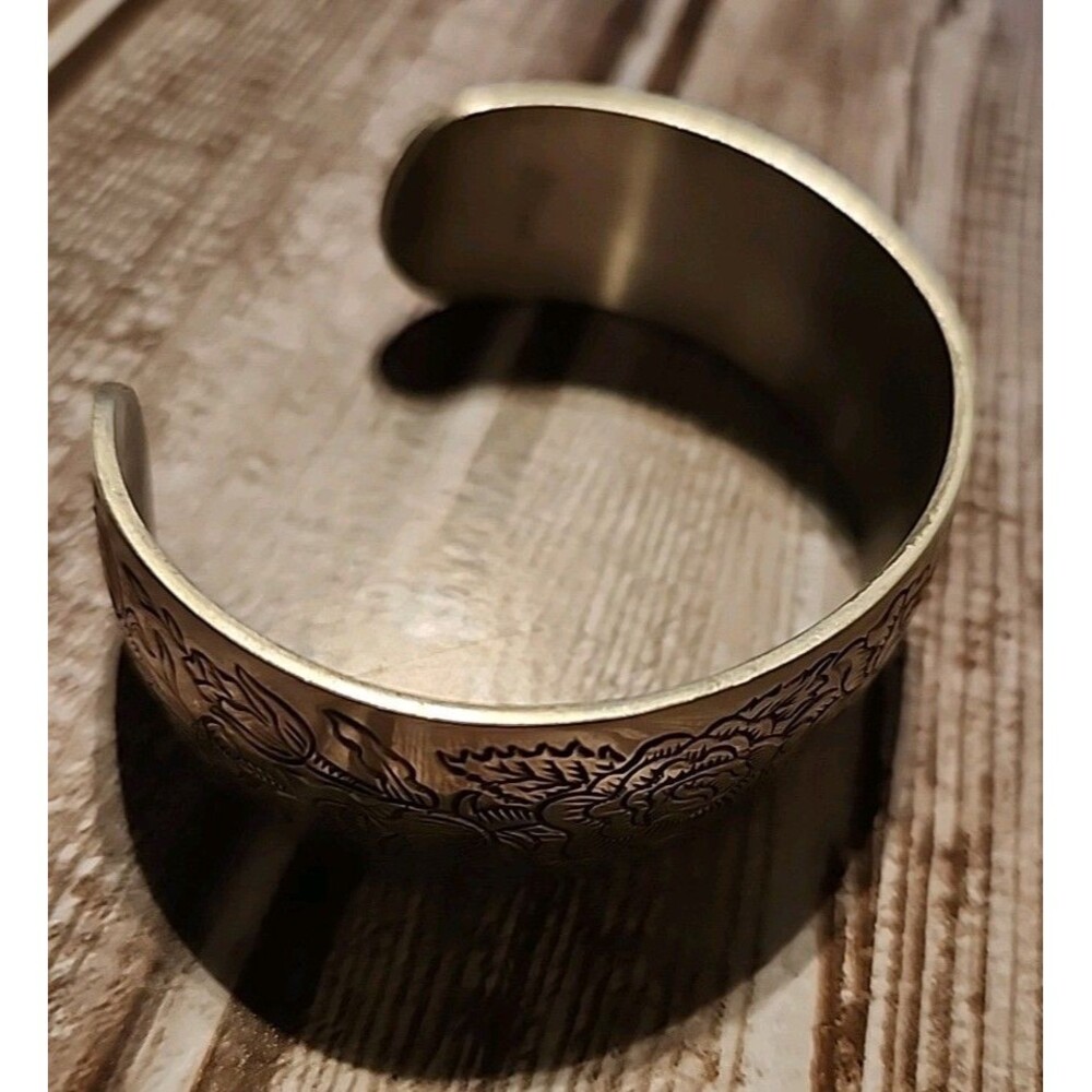 Vintage Kirk Stieff Etched Pewter Cuff Bracelet, Rose 900-6